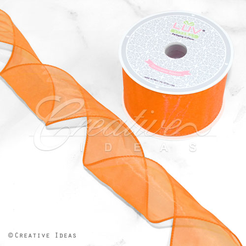 2 1/2" Wired Organza Ribbon - 10 Yards (Orange)