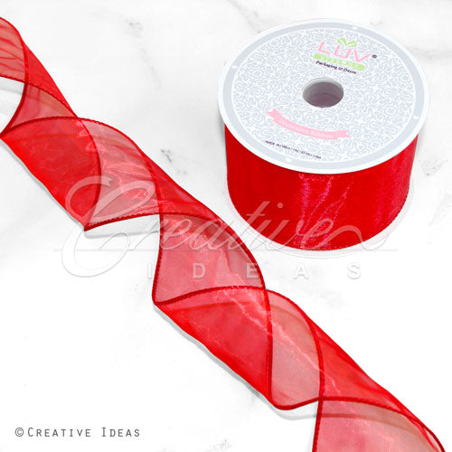 2 1/2" Wired Organza Ribbon - 10 Yards (Red)