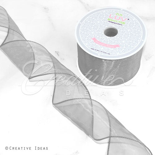 2 1/2" Wired Organza Ribbon - 10 Yards (Silver)