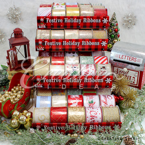 2 1/2" X'mas Ribbons Astd-10 Yds (W/ Tray) (Assorted)