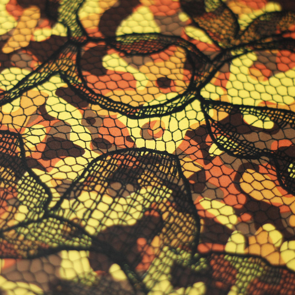 Bohemian Camo Polyester Spandex Fabric - Yellow/Olive Modern Camo Print, 58/60" Width (1 Yard)