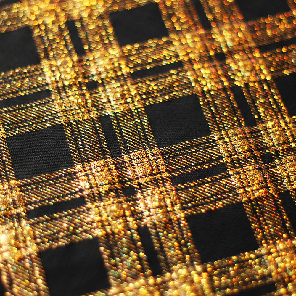 Starlight Plaid Polyester Spandex Fabric - Holographic Plaid, Turquoise, Black With Silver, Black With Gold, Black, 58/60" Width (1 Yard)
