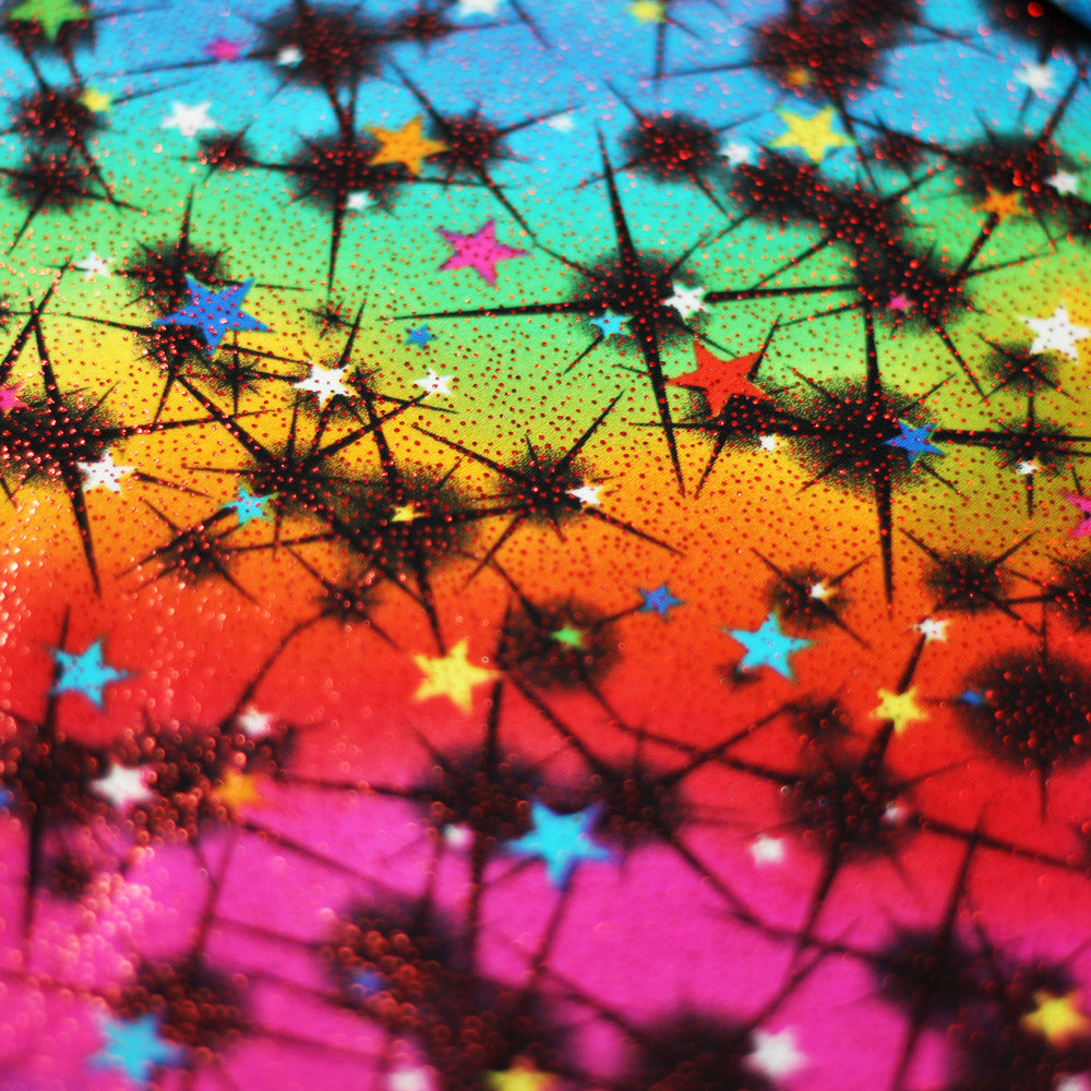 Pretty Cosmos Nylon Spandex Fabric - Galaxy Star Print, Black/White Multi, 58/60" Width (1 Yard)
