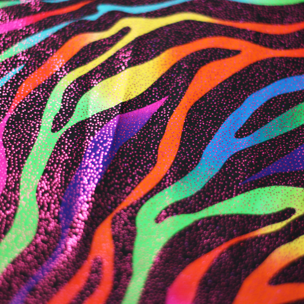 Magic Zebra Nylon Spandex Fabric - Rainbow Zebra Print, 60" Width (1 Yard)