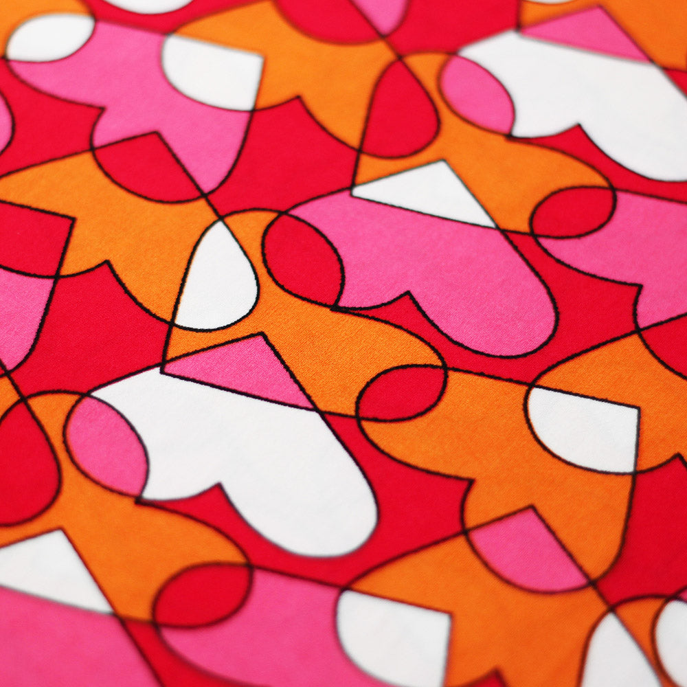 Cool Hearts Polyester Spandex Fabric - Heart Print, Blue Or Orange Pink, 58-60" Width (1 Yard)