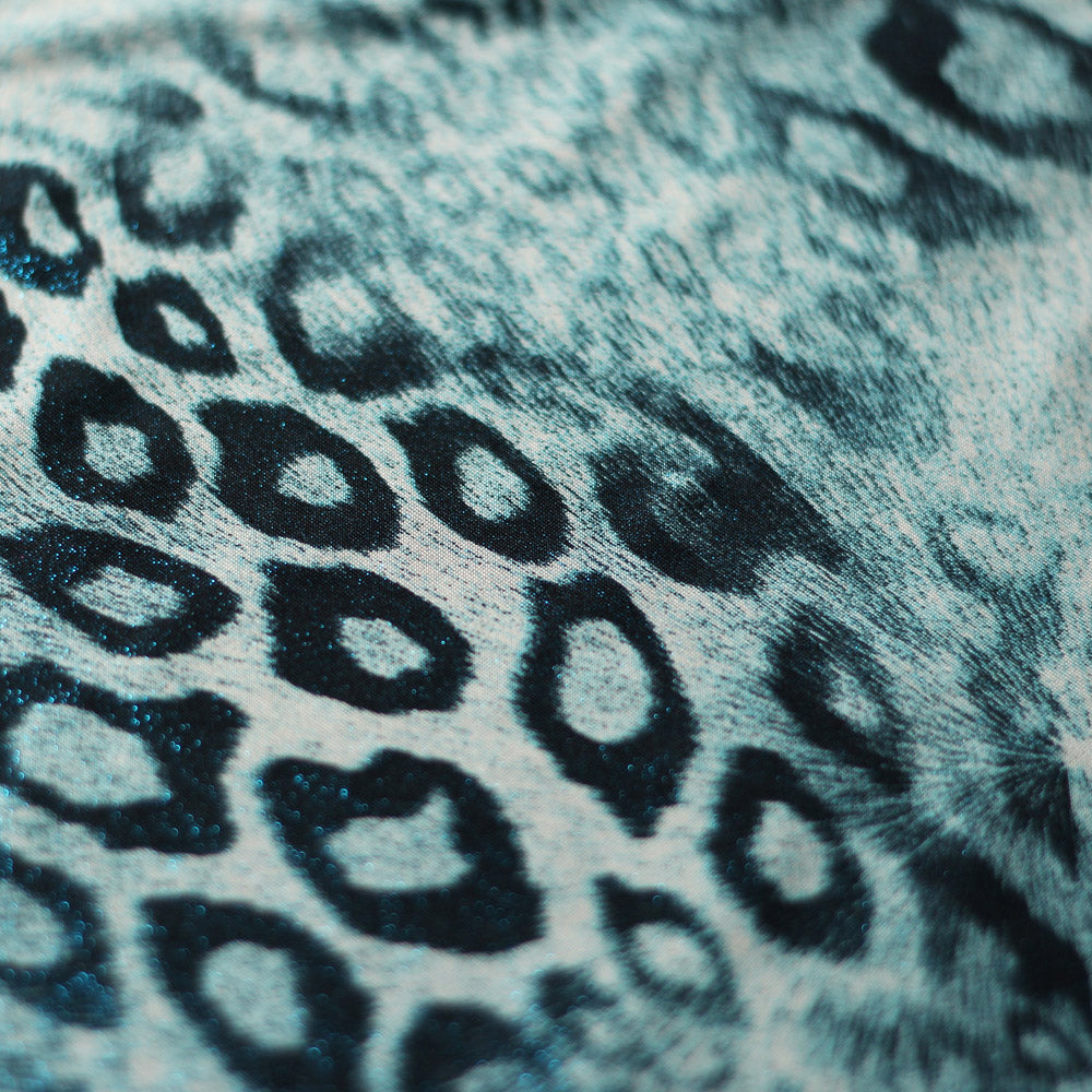 Animal Foil Polyester Spandex Fabric - Pink/Turquoise/Ivory, Jaguar Skin Print, 58/60" Width (1 Yard)