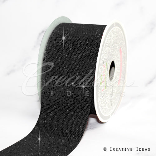 2" Glitter Mini Honeycomb Sequins Ribbon-10 Yds (Black)