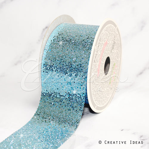 2" Glitter Mini Honeycomb Sequins Ribbon-10 Yds (Blue)