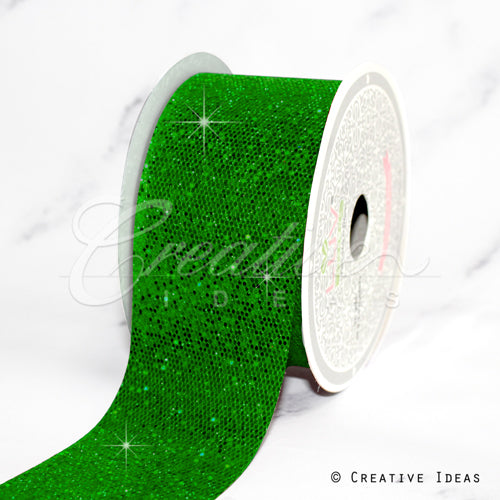 2" Glitter Mini Honeycomb Sequins Ribbon-10 Yds (Green)