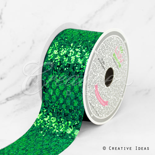 2" Glitter Oval Net Ribbon-10 Yds (Green)