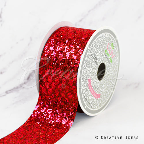 2" Glitter Oval Net Ribbon-10 Yds (Red)