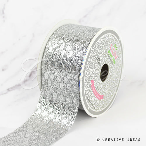 2" Glitter Oval Net Ribbon-10 Yds (Silver)