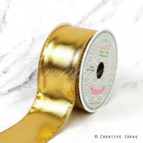 2" Wired Shiny Faux Leather Ribbon-10 Yds (Gold)