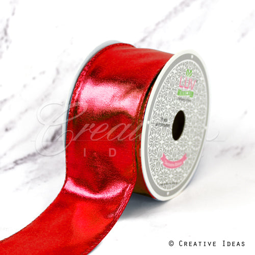 2" Wired Shiny Faux Leather Ribbon-10 Yds (Red)