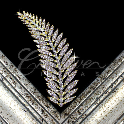 7 1/2" X 2 1/2" Flower Teardrop Rhinestone Applique-Pc (Gold)