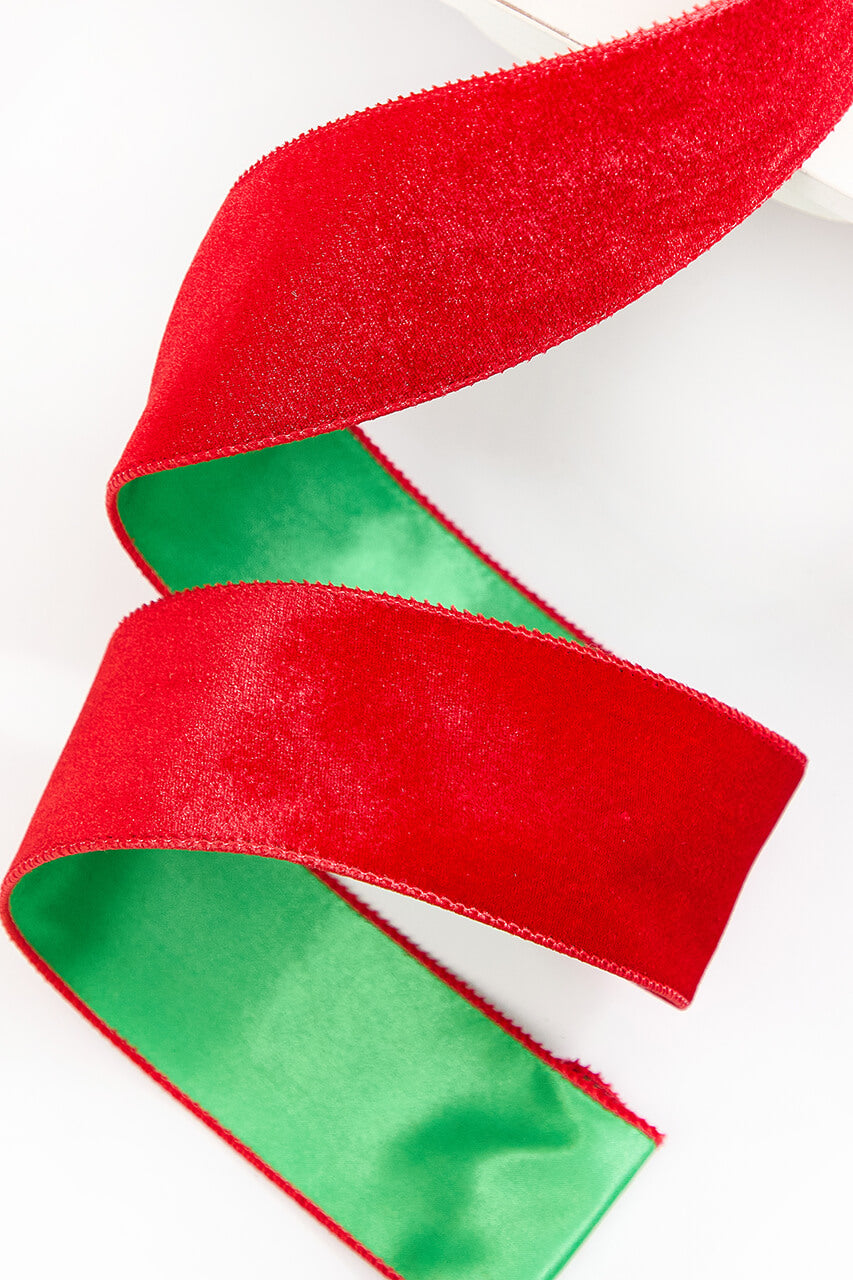 2.5" x 10 Yard Red & Green Velvet with Satin Backing Ribbon