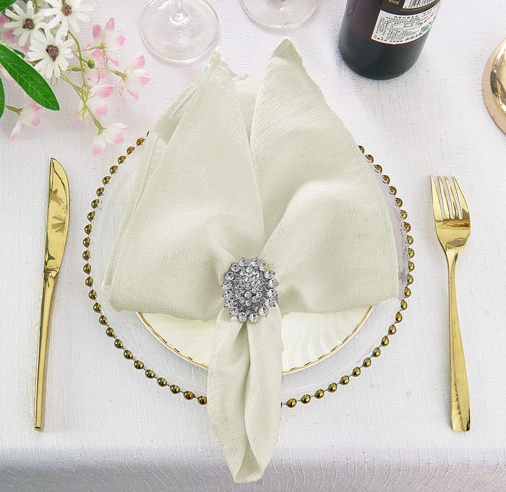 Cloth Dinner Napkin Sequin Paillette Poly Flax/Burlap Ivory 20x20
