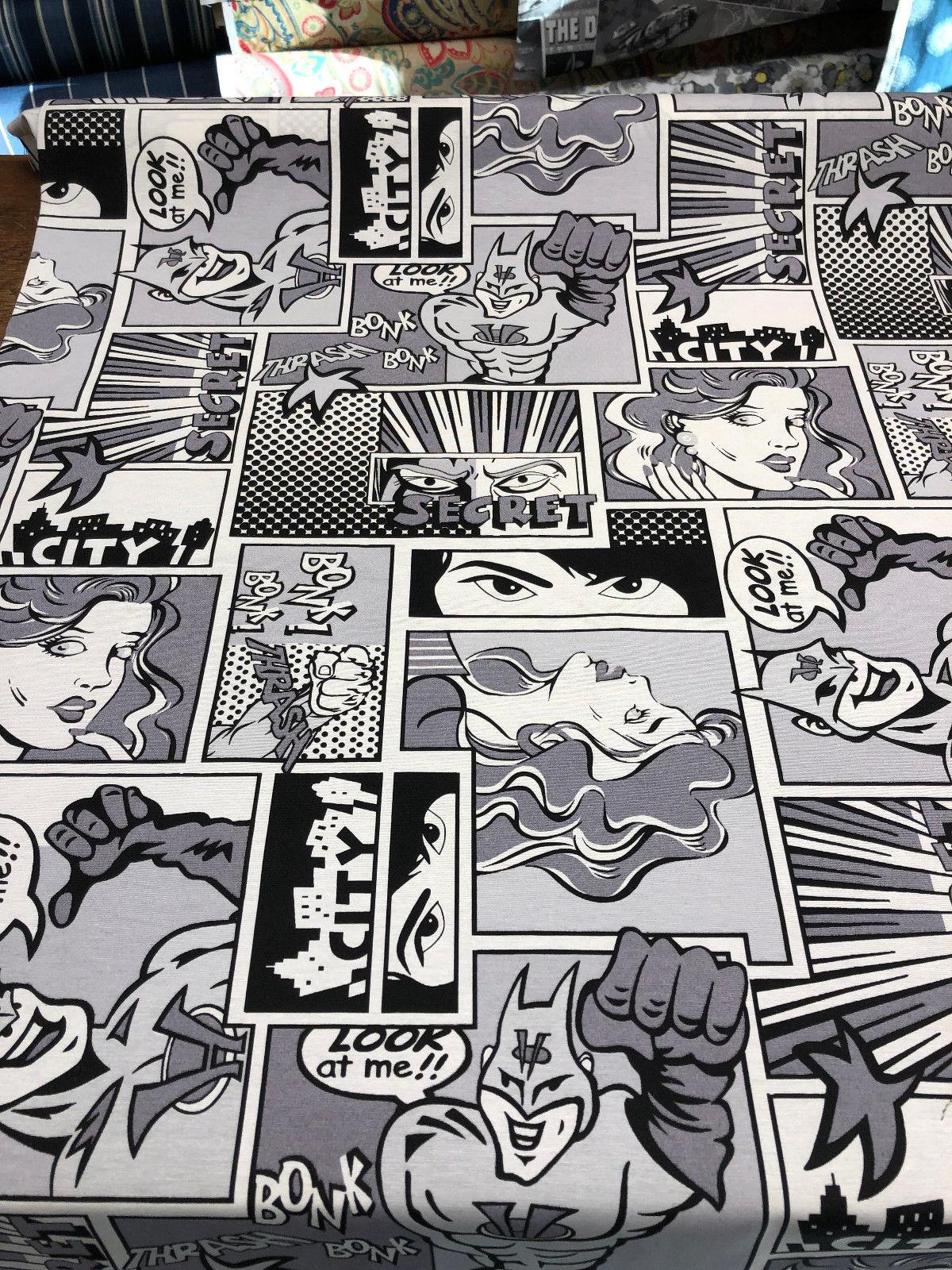 ArtCo Superhero Bonk Cotton Fabric - Black, White, Gray Comic Print, 54" Width (1 Yard)