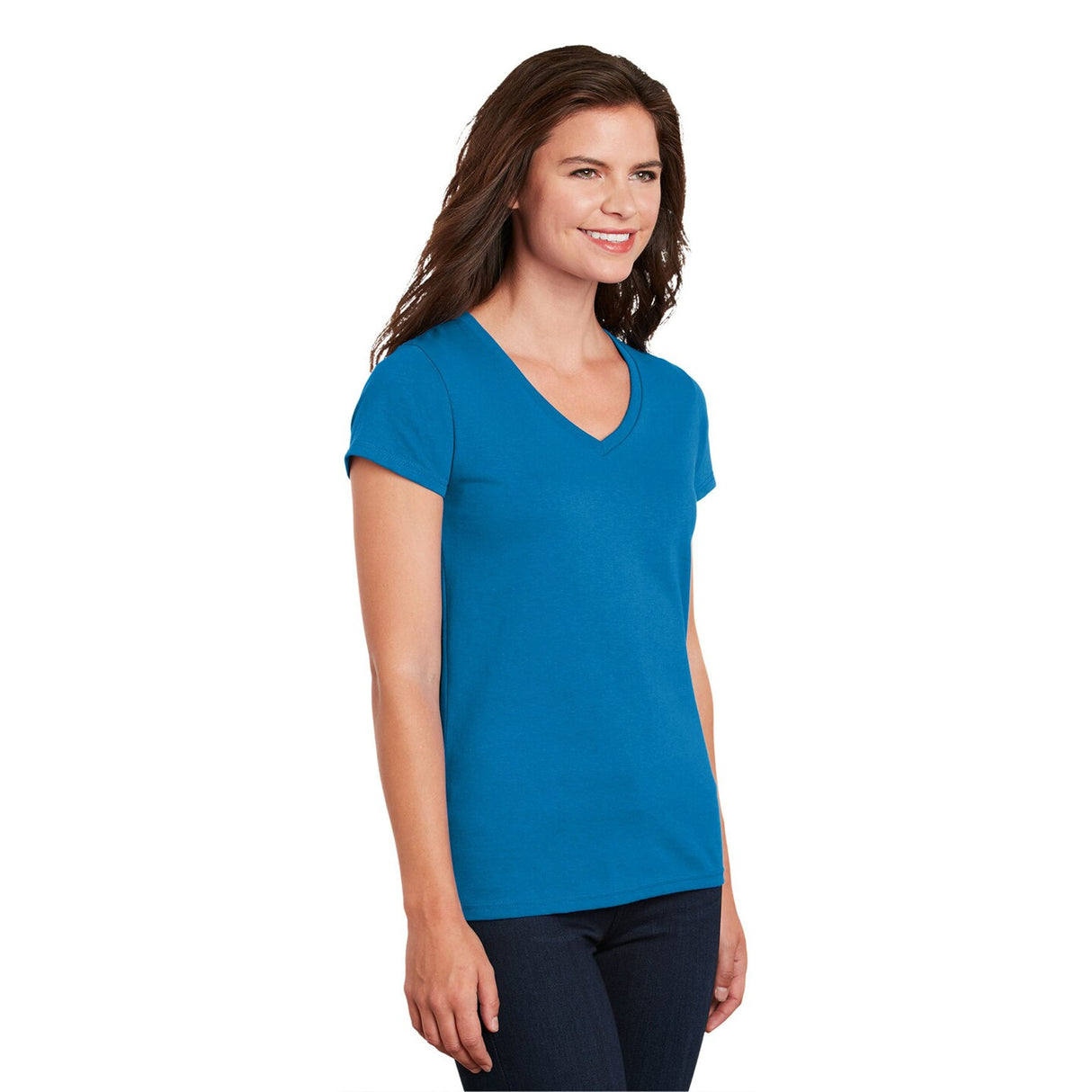 Bayside® Juniors' USA-Made V-Neck T-Shirt