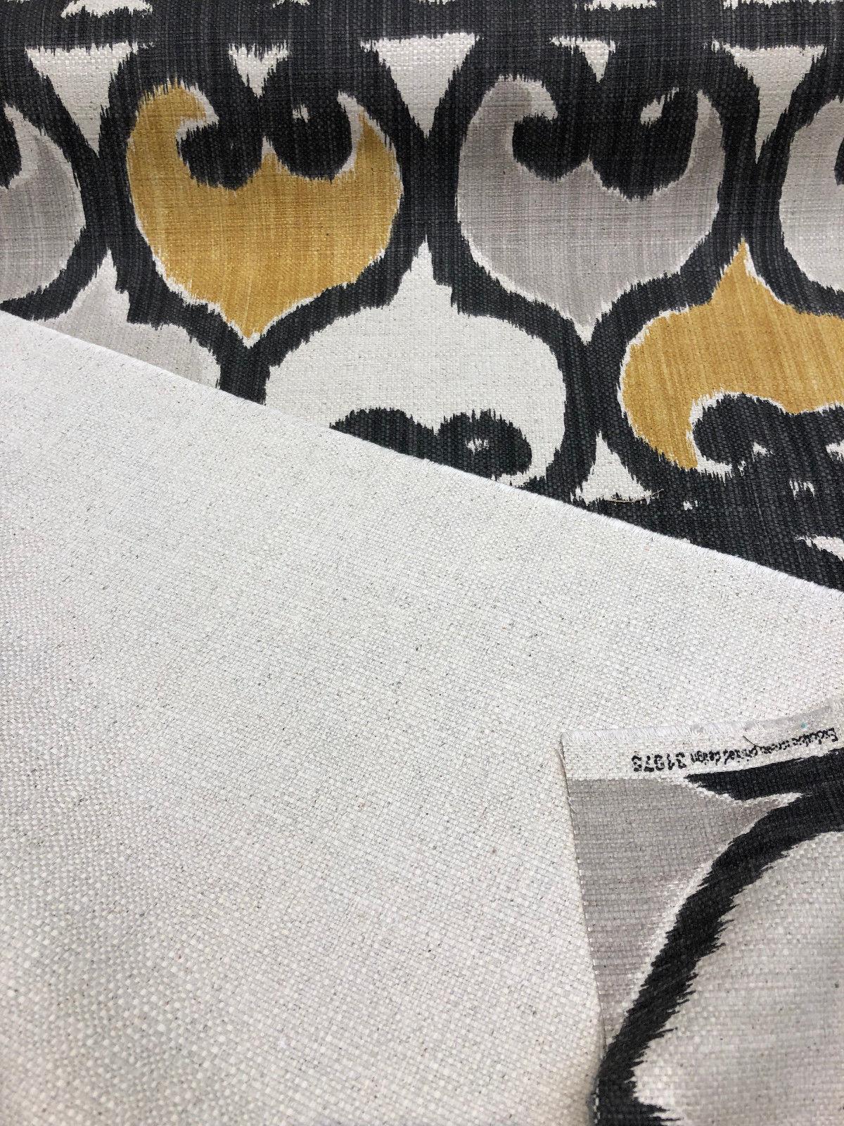 Rejas Linen Upholstery Fabric - Yellow Gray Geometric Pattern, 56" Width (By The Yard)