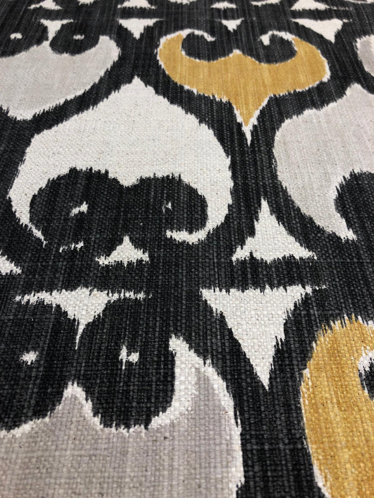 Rejas Linen Upholstery Fabric - Yellow Gray Geometric Pattern, 56" Width (By The Yard)