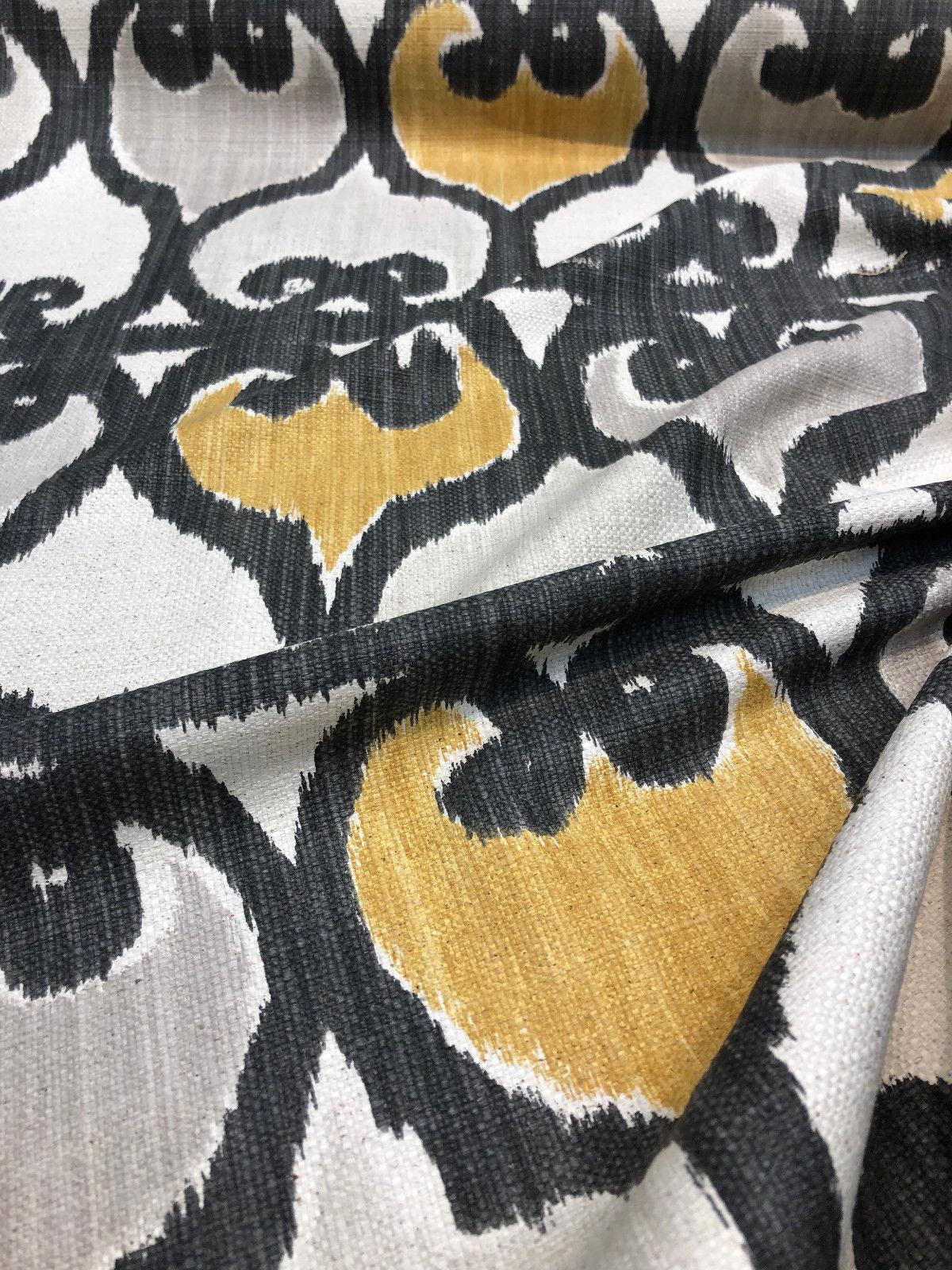 Rejas Linen Upholstery Fabric - Yellow Gray Geometric Pattern, 56" Width (By The Yard)