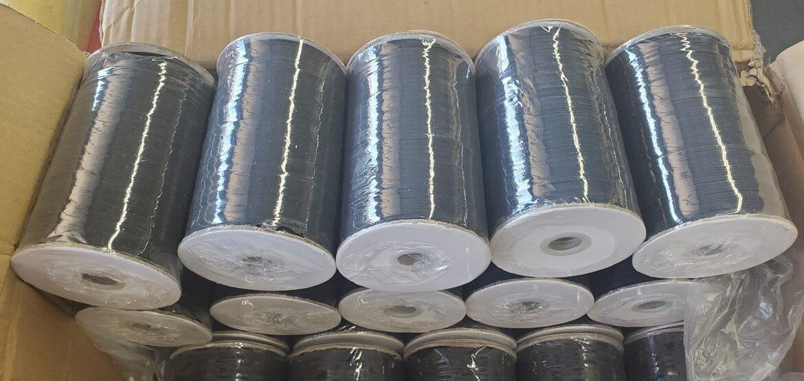 Braided Elastic Fabric - White, Black, 1/8" Width (220 Yard Spool)