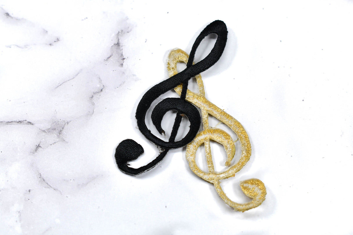 Embroidered Music Note Patch Gold