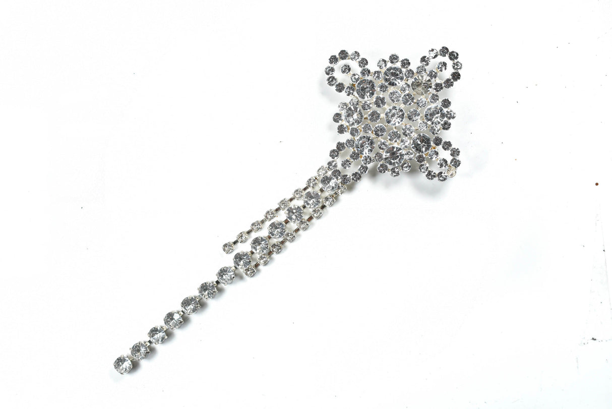 Rhinestone Crown Brooch with Dangling Silver