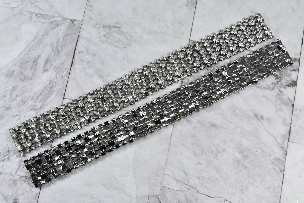 Rhinestone Trim Applique Clear Gunmetal 10.5in