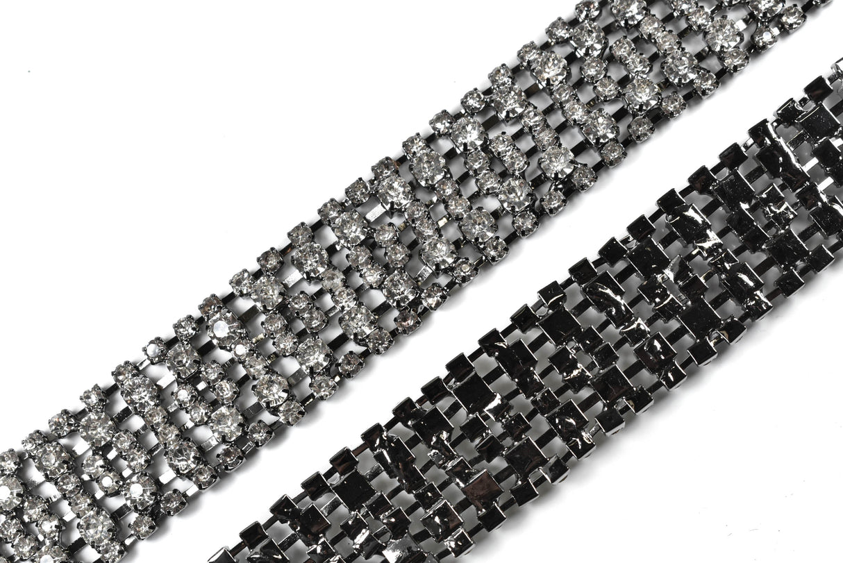 Rhinestone Trim Applique Clear Gunmetal 10.5in