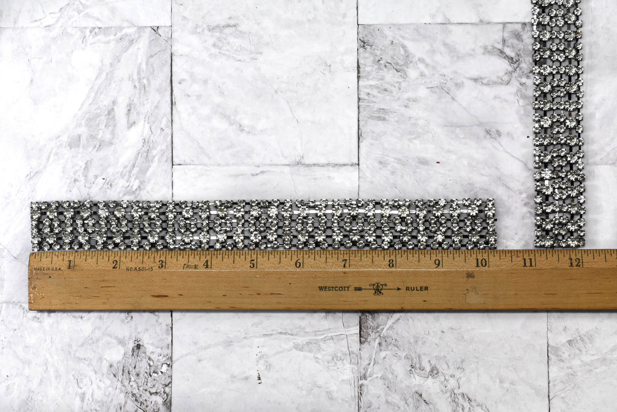 Rhinestone Trim Applique Clear Gunmetal 10.5in