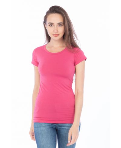 Lucky And Blessed Life 2632 Women's Fitted Round Neck Cotton Spandex Fabric - Rose (1 Piece)