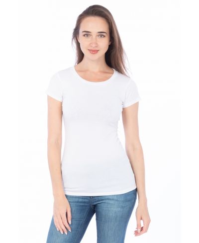 Lucky And Blessed Life 2632 Cotton Spandex Fabric - White, Fitted Round Neck (1 Piece)