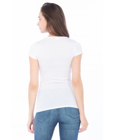 Lucky And Blessed Life 2632 Cotton Spandex Fabric - White, Fitted Round Neck (1 Piece)