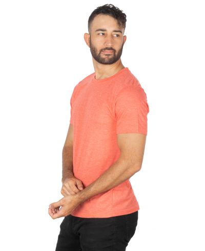 Lucky & Blessed Life 3142P Poly Cotton Fabric - Heather Coral, Sublimation T-Shirt, Side Seam, Ribbed Neck, 4.2 Oz (1 Piece)