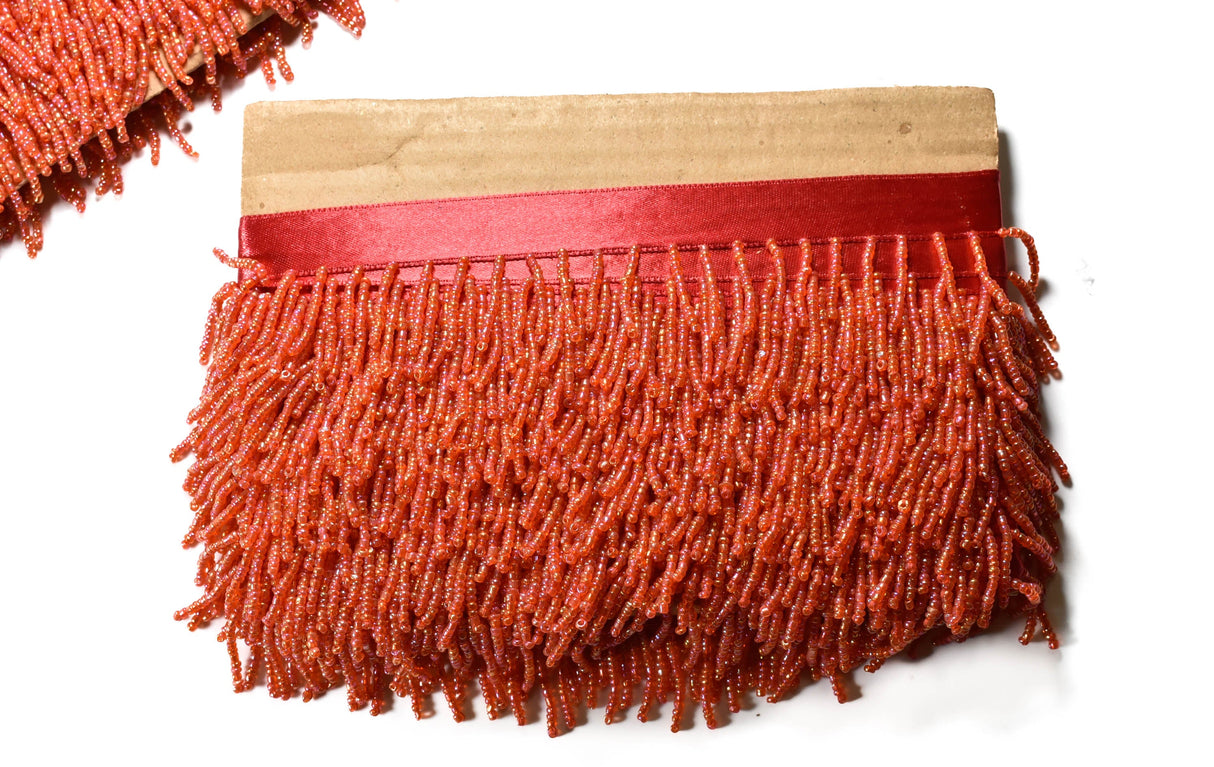 Beaded Fringe Trim Red Dangling