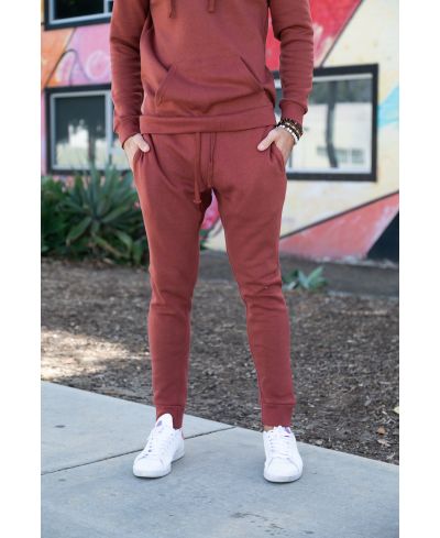 Lucky & Blessed Life 601 Joggers - Rust Red Cotton Polyester Fleece Fabric - Rust Red, Unisex Sponge Fleece, Lightweight (1 Pair)
