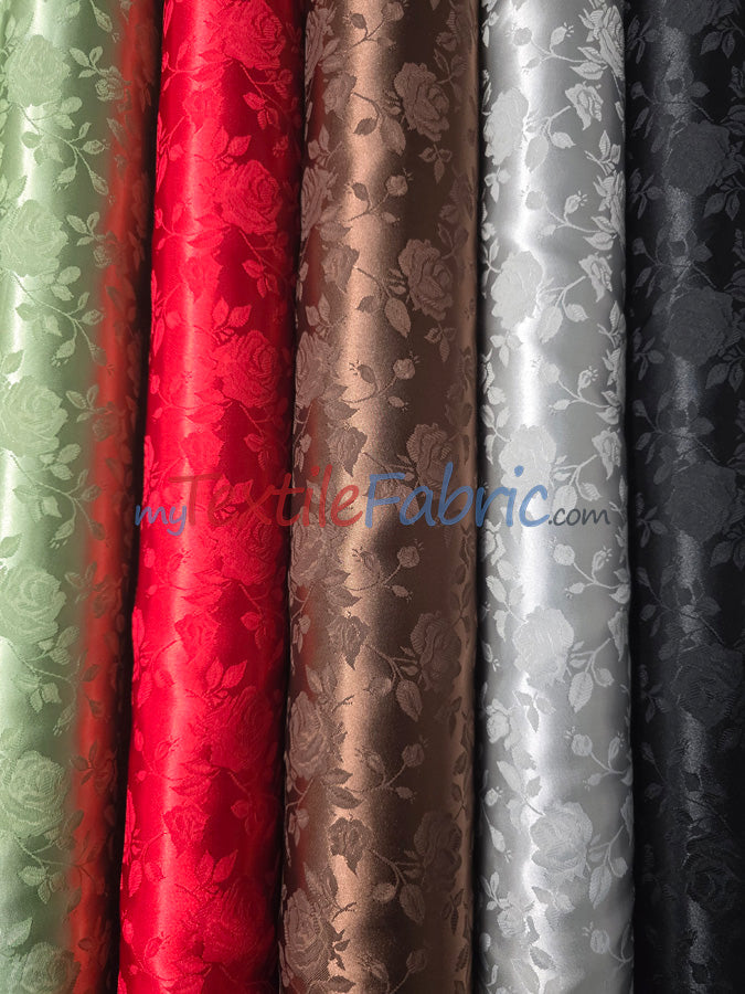 Satin Flower Brocade Polyester Fabric - Tone On Tone Embossed Floral, 58/60" Width (1 Yard)
