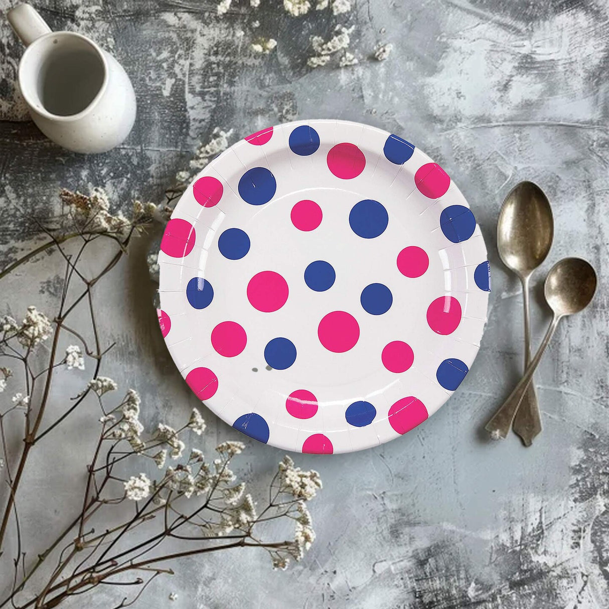 8 Count Pink and Blue Polka Dot Paper Dinner Plates 9 Inch Gender Reveal Baby Shower Supplies