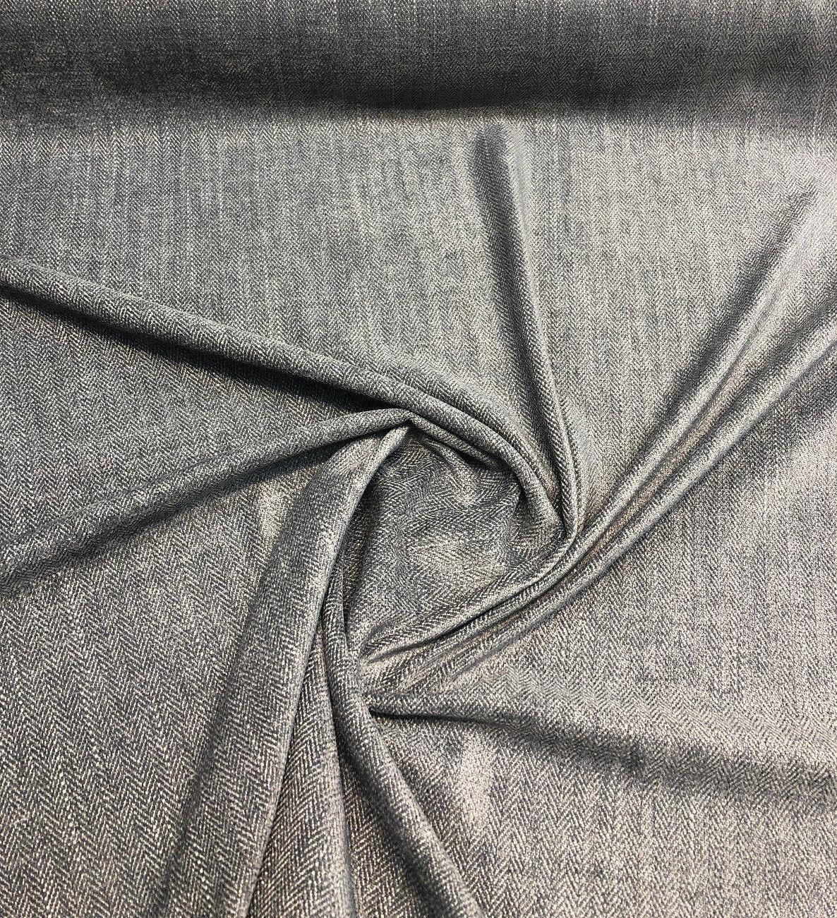 Freddie Dark Metal Soft Chenille Upholstery Fabric - Dark Metal Herringbone, 58" Width (1 Yard)