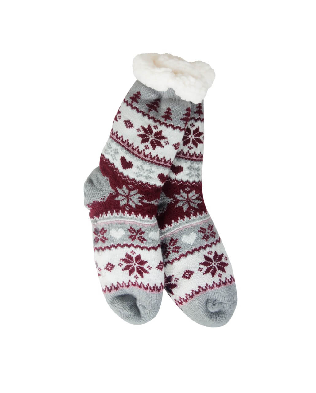 Snowflake, Tree & Heart Knit Thermal Slipper Socks with Non-Slip Grippers