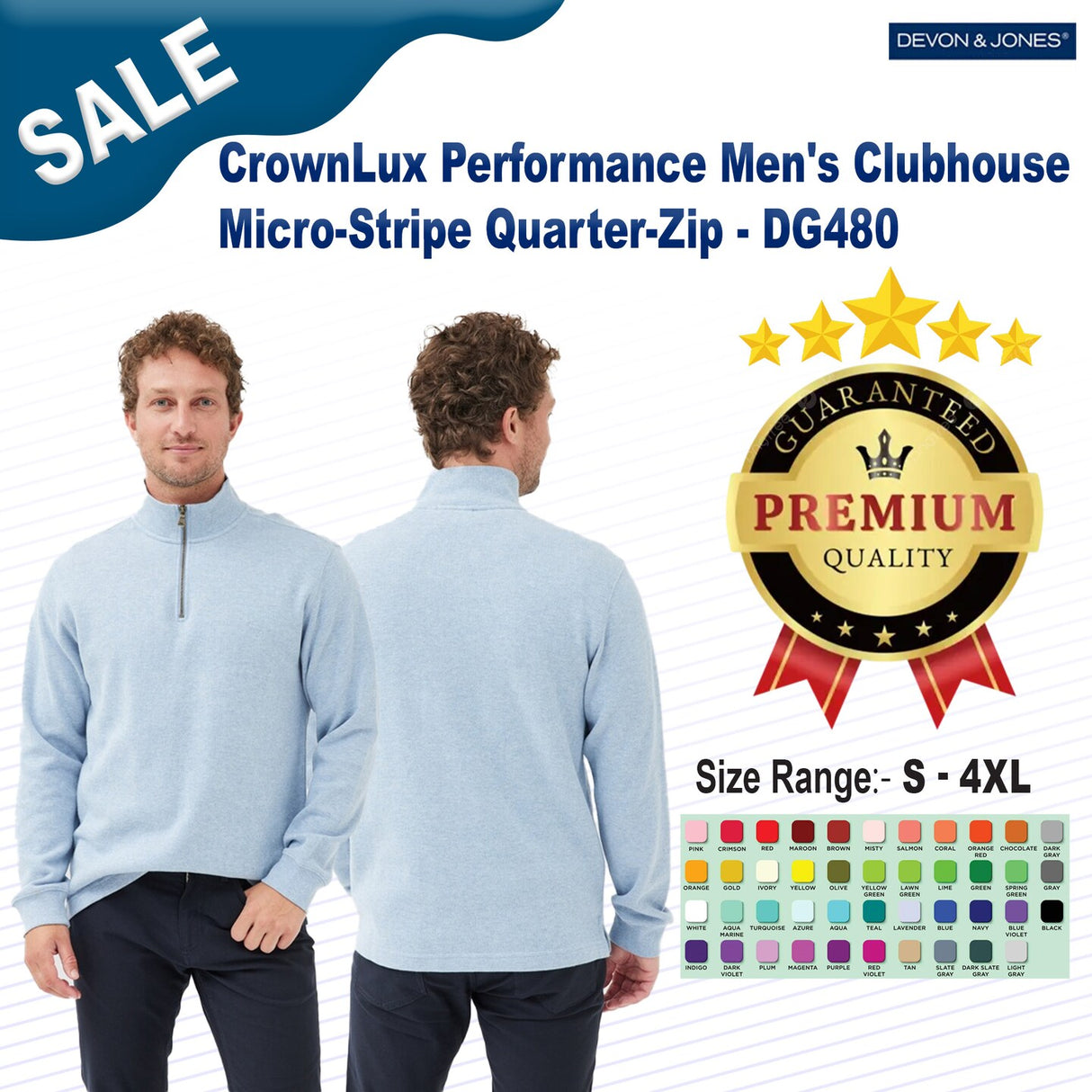 Devon & Jones® CrownLux Performance Men's Clubhouse Micro-Stripe Quarter-Zip