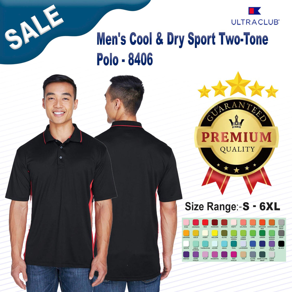 UltraClub® Men's Cool & Dry Sport Two-Tone Polo