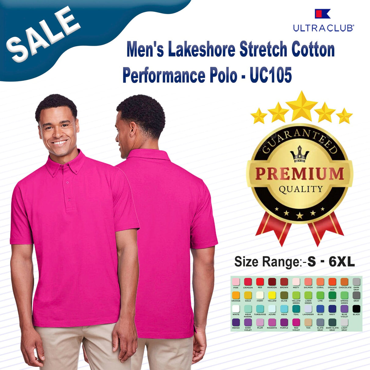 UltraClub® Men's Lakeshore Stretch Cotton Performance Polo