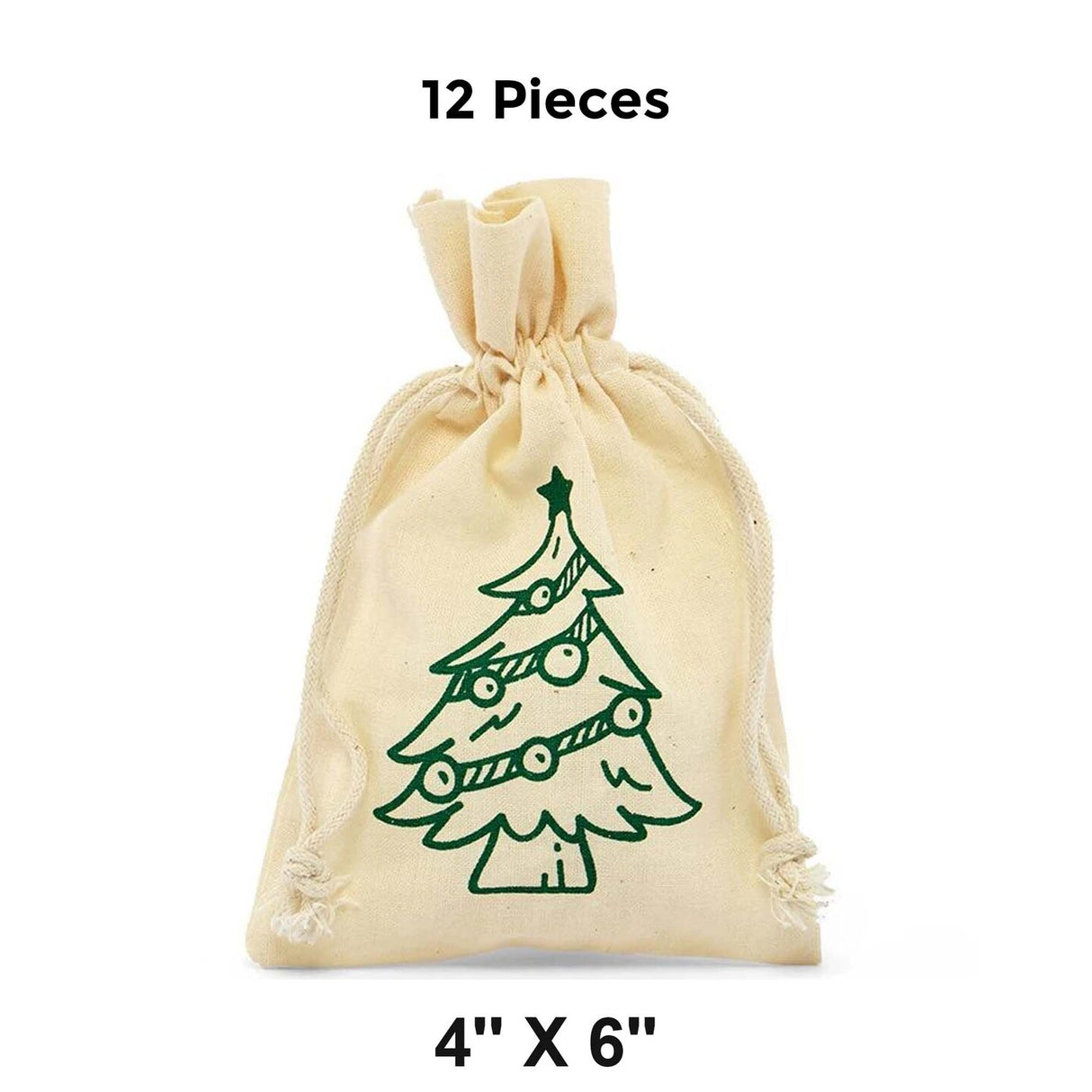 Christmas Tree Cheerful Holiday Muslin Bag 4" x 6"