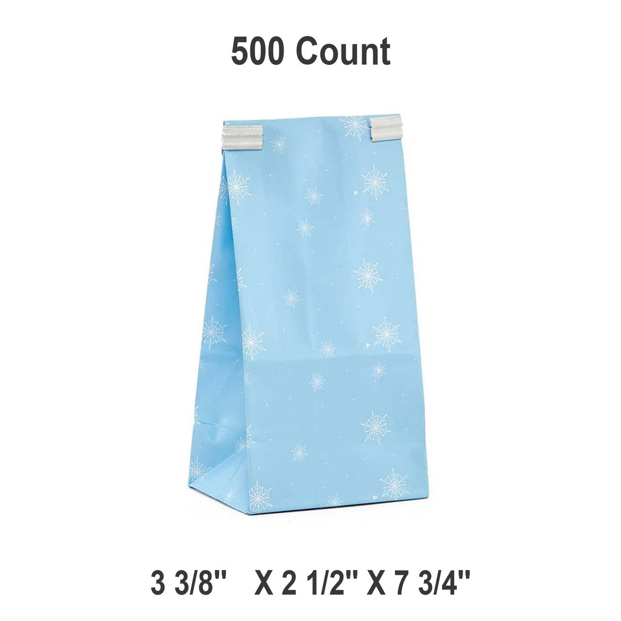 3 3/8” x 2 1/2” x 7 3/4” Snowflake Tin Tie Bags for Holiday Gifts