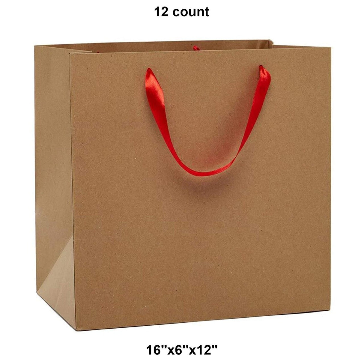 Heavy Kraft Euro Totes with Satin Ribbon Handles 16''x6''x12'' Red Color 12 EACH / PACKAGE