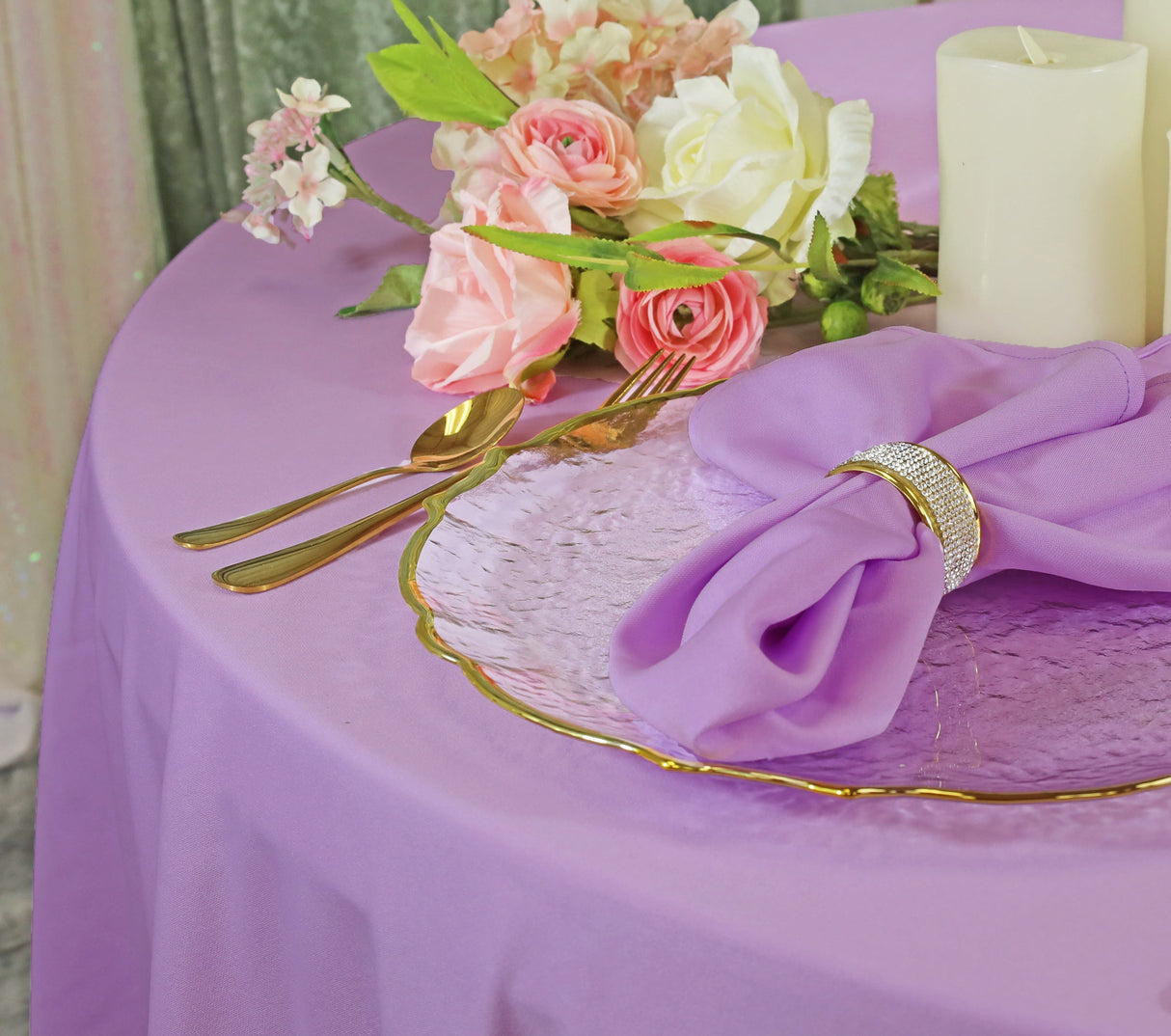Round Scuba Tablecloth 132 Inch Lilac