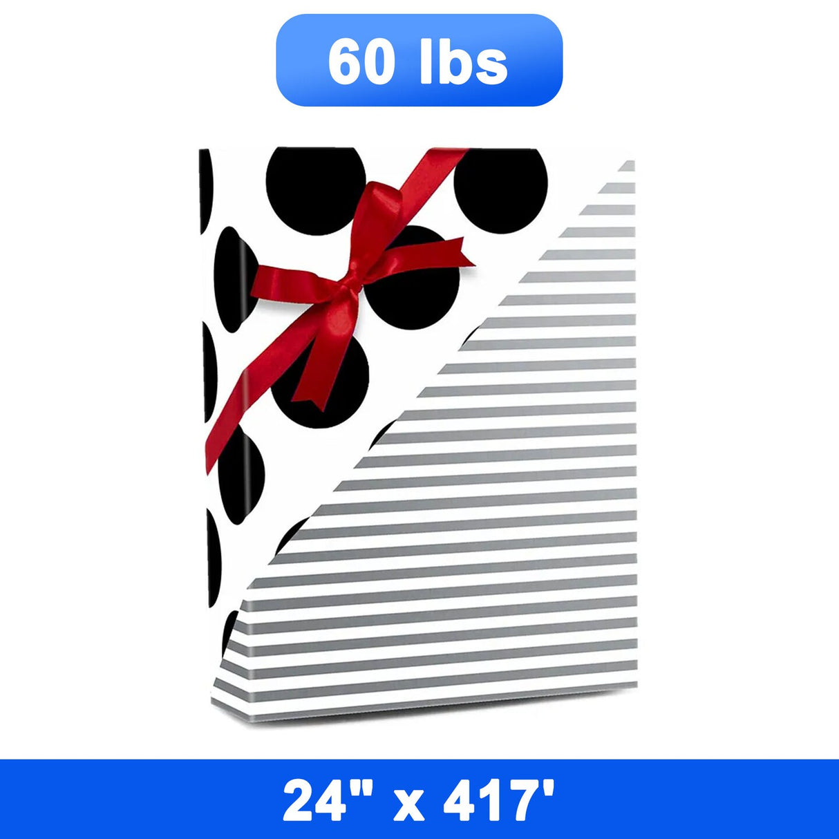 Bold Striped Gift Wrap 24" x 417' Roll 60 lbs